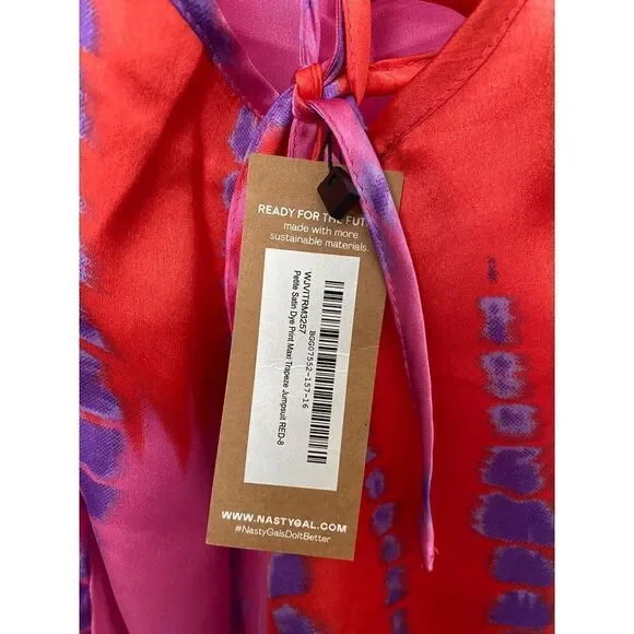 Nasty girl BWT petite tie-dye cross back satin jumpsuit size 4￼/ cruise … - Picture 7 of 8